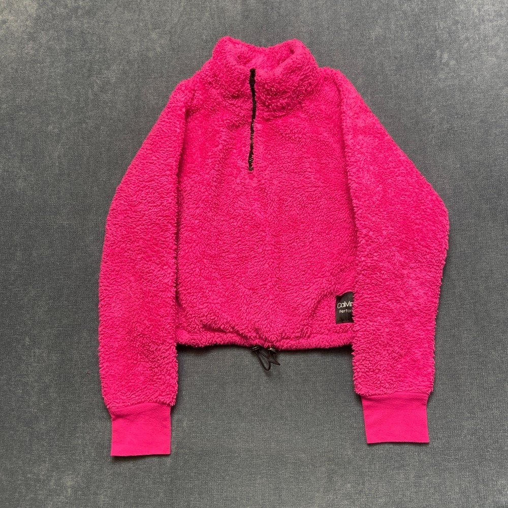 Calvin Klein Performance Sherpa Jacket Womens Small Pink Quarter Zip Mock Neck